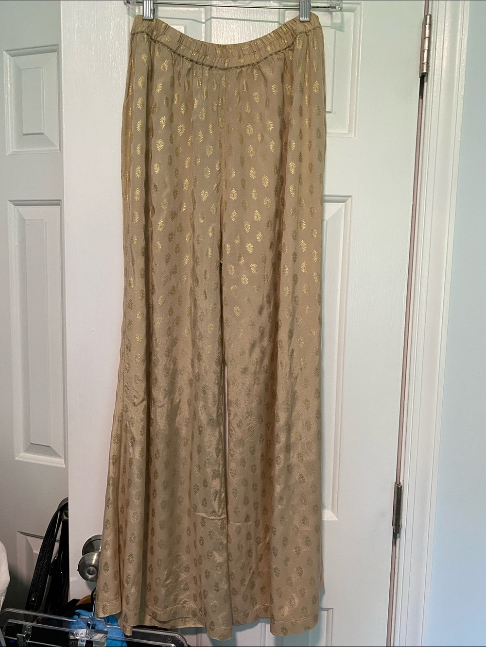 Wide Leg Metallic Dot Palazzo Pants - Gold
